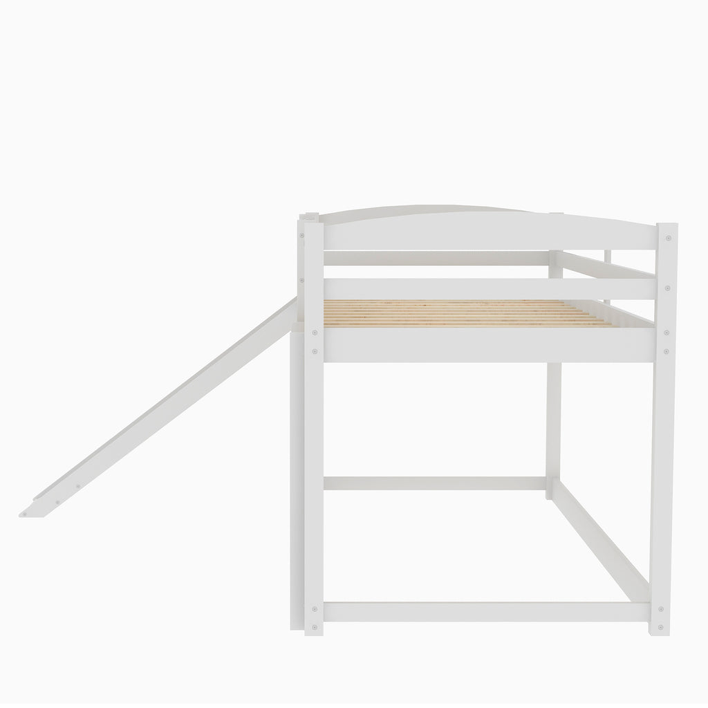 White Twin over Twin Bunk Bed with Convertible Slide and Ladder, Pine Wood and MDF, 79.3''L x 84.4''W x 46.5''H - Grand Goldman Shop