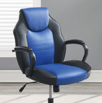 Gaming Office Chair Blue And Black Faux Leather 1pc Chairs Casters Plush Padded Chair w Arms Comfortable Modern Stylish - Gra