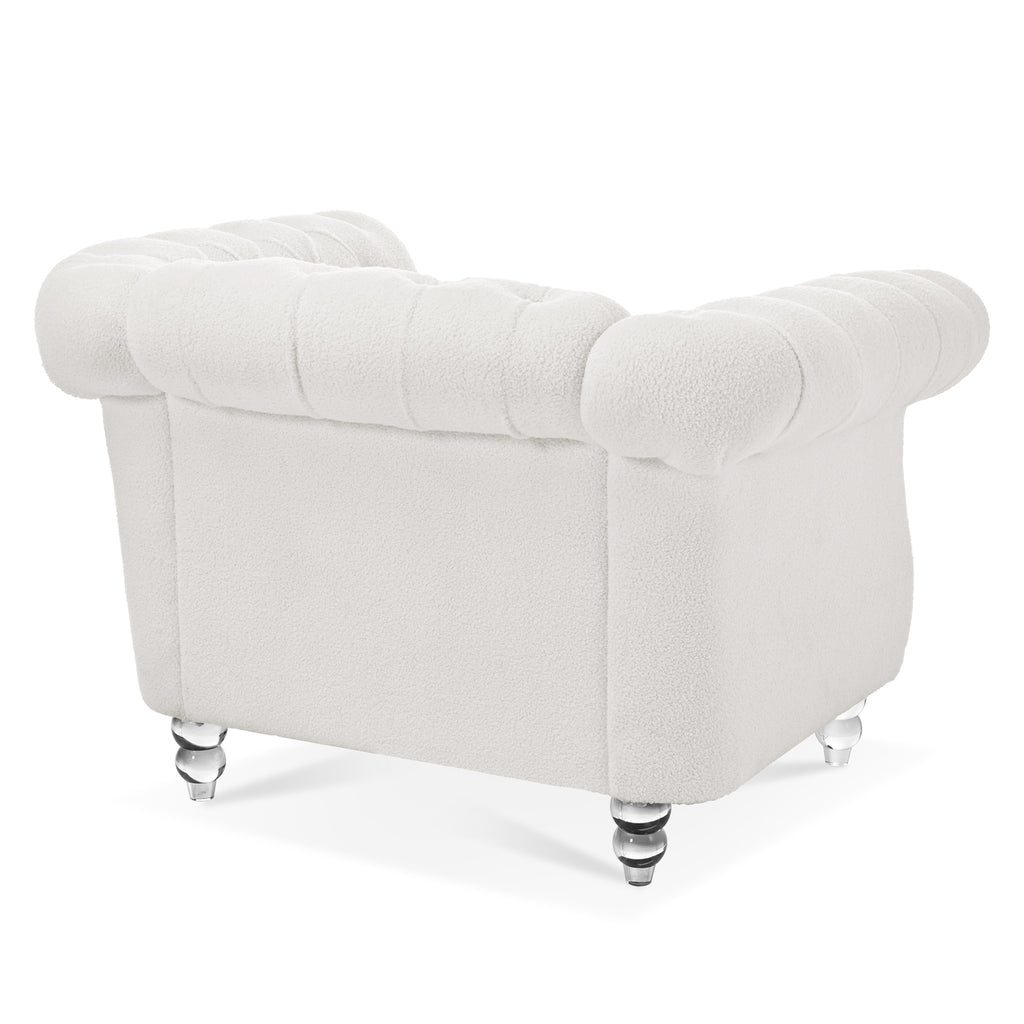 Modern Teddy Velvet 1 Seater Sofa for Living Room, White, Acrylic Legs, 38.98'W x 32.09'D x 28.35'H - Grand Goldman Shop