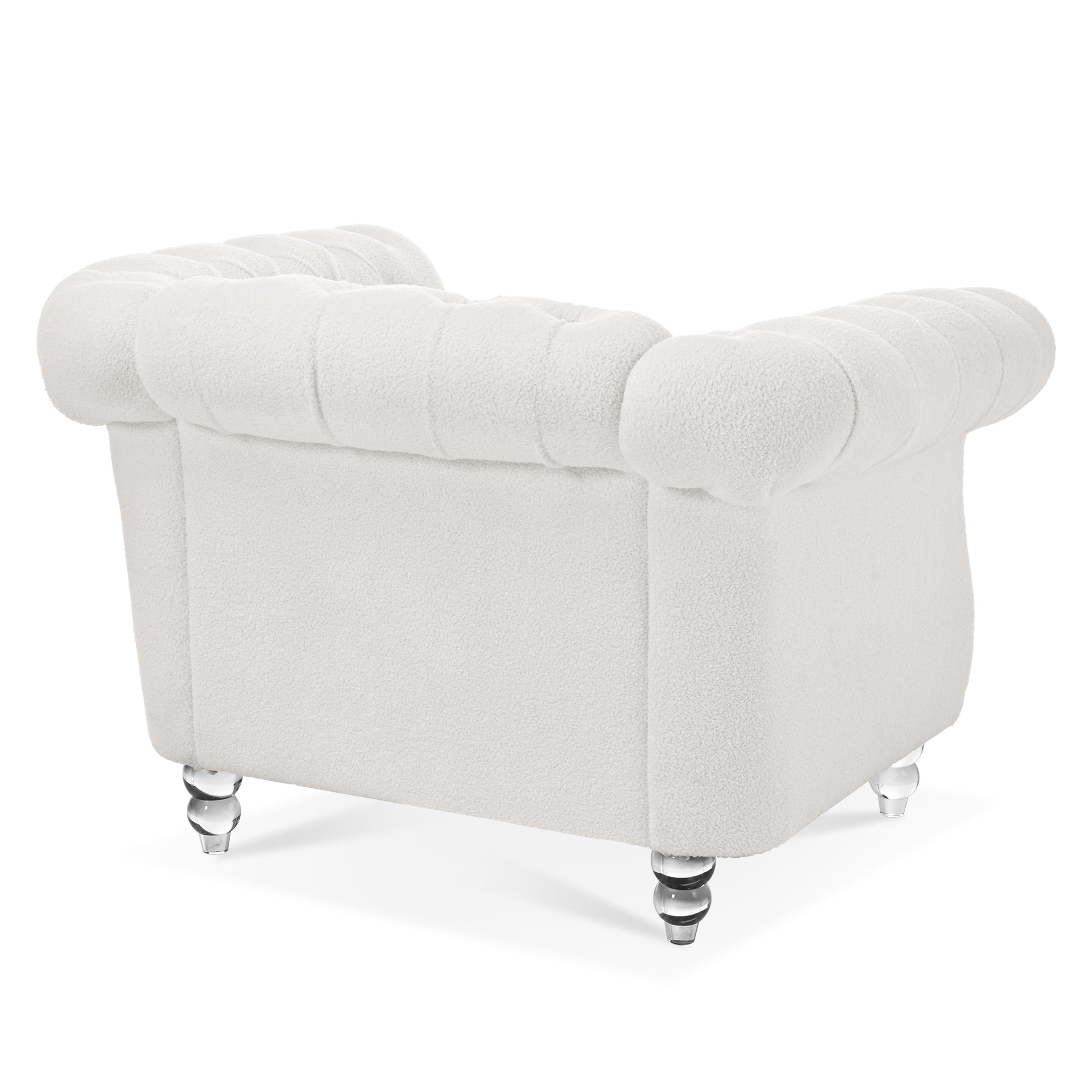 Modern Teddy Velvet 1 Seater Sofa for Living Room, White, Acrylic Legs, 38.98'W x 32.09'D x 28.35'H - Grand Goldman Shop