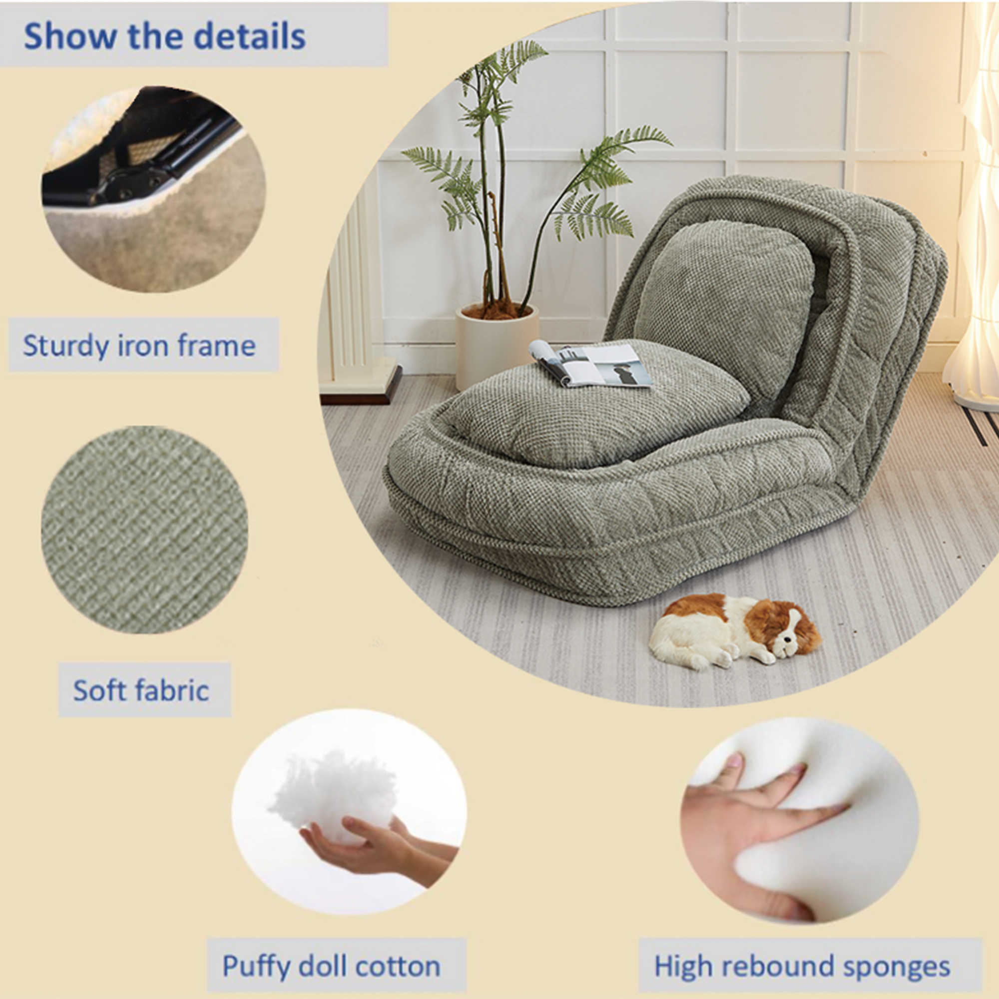 Green Foldable Sofa Chair | Adjustable Floor Cushion Bed - Grand Goldman Shop