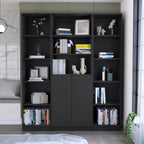 June 3 Piece Home Bookcase set, 60' Wide with 13 Shelves and Two-Door Cabinet ,  Living Room Set Set  Black - Grand Goldman