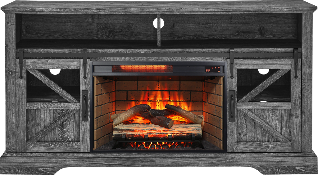 60 Inch Electric Fireplace Entertainment Center With Door Sensor-Dark Rustic Oak - Grand Goldman Shop