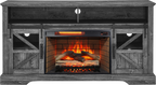 60 Inch Electric Fireplace Entertainment Center With Door Sensor-Dark Rustic Oak - Grand Goldman Shop