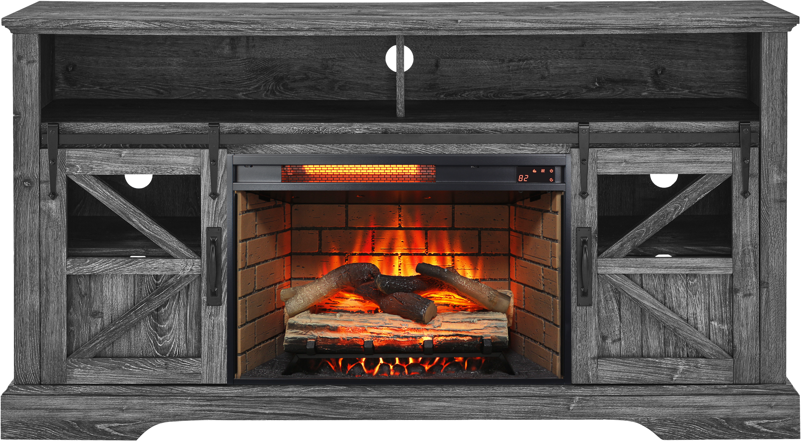 60 Inch Electric Fireplace Entertainment Center With Door Sensor-Dark Rustic Oak - Grand Goldman Shop