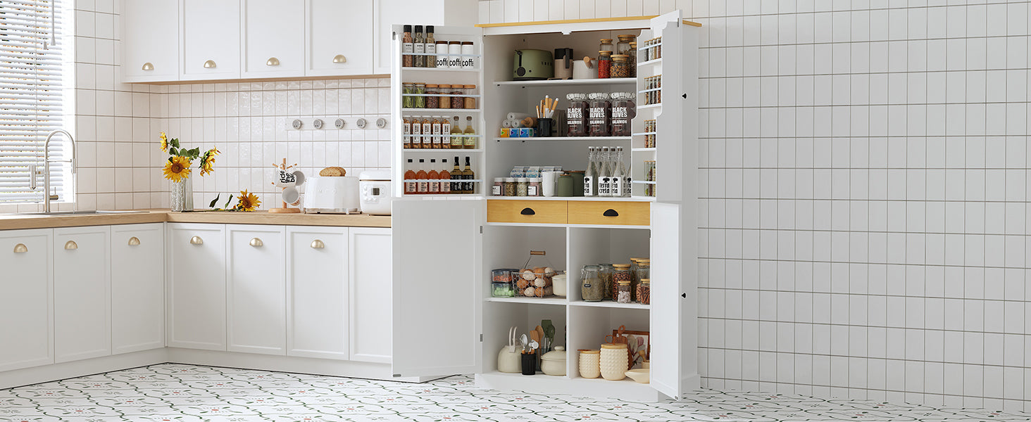 [Assembly Video Provided]TOPMAX 40.2x20x71.3inch High Freestanding Kitchen Pantry Large Cupboard Storage Cabinet with 2 Drawers, 2 Adjustable Shelves, 8 Door Shelves for Kitchen, Dining Room,White - Grand Goldman Shop