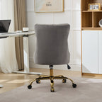 A&A Furniture Office Chair,Modern Velvet Upholstered Tufted Button Home Office Chair with Golden Metal Base,Adjustable Desk C
