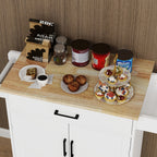 Kitchen island rolling trolley cart with 1 drawer & 2 doors with storage racks & Adjustable Shelves & towel rack & seasoning rack rubber wood table top-White - Grand Goldman Shop