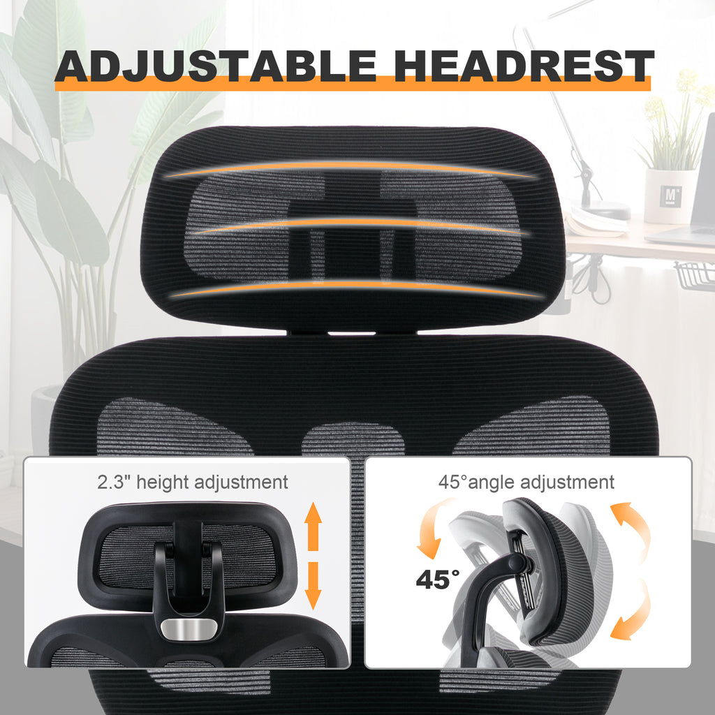Ergonomic Office Chair with Footrest, High-back Computer Chair with Dynamic Lumbar Support, 2D Headrest & 4D Armrests, Sponge