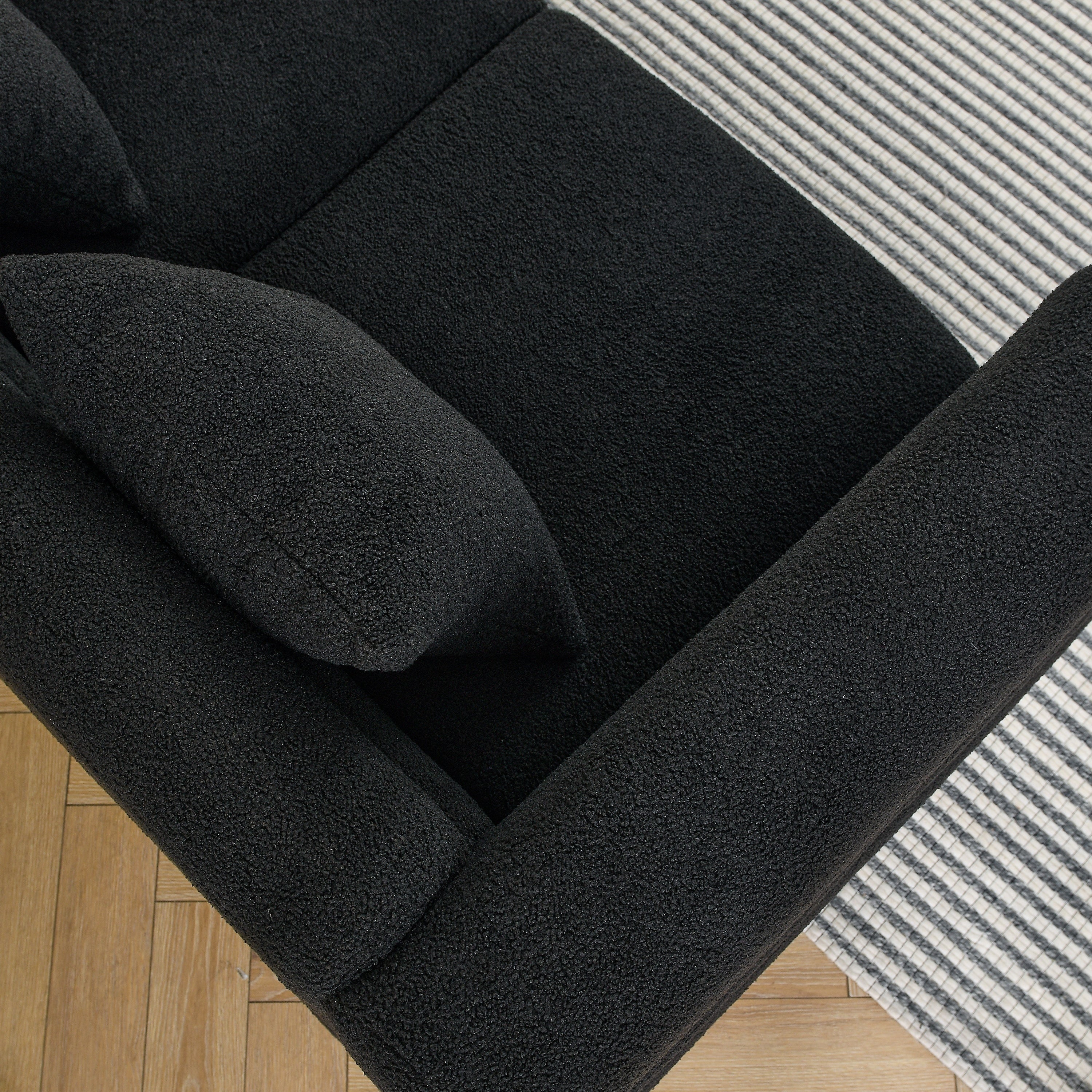 Streamline Modern 81 Inch Oversized 3 Seater Sectional Sofa in Black Teddy Fabric with 3 Lumbar Pillows, Deep Seating Comfort for Living Room Bedroom Office - Grand Goldman Shop