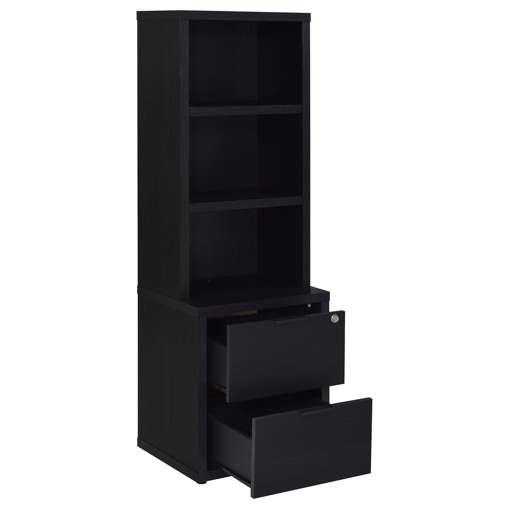 Geary Black 3-Shelf Bookcase with USB Charging and Lockable Drawer, Engineered Wood, 19.75 x 15.50 x 61.25 inches | Premium H