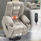 Power Lift Recliner Chair with Massage and Heat for Elderly, Overstuffed Wide Recliners, Heavy Duty Motion Mechanism with USB and Type C Ports, 2 Steel Cup Holders, Beige - Grand Goldman Shop