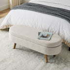 Ottoman Oval Storage Bench,Rubber Wood Legs, Beige(43.5'x16'x16') - Grand Goldman Shop