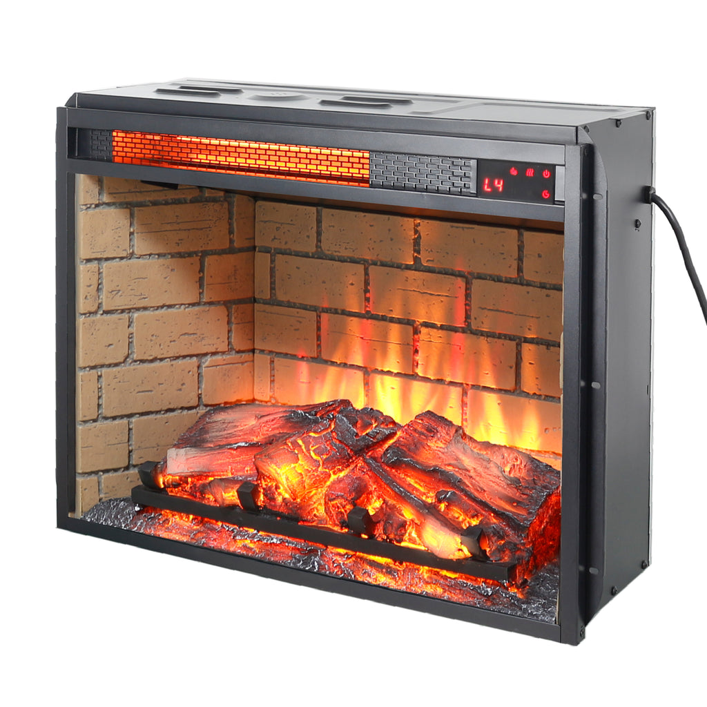 Vintage Infrared Quartz Heater Fireplace Insert with Realistic Logs, Brick Design, Antique Black, Tempered Glass, 23 Inch - Grand Goldman Shop