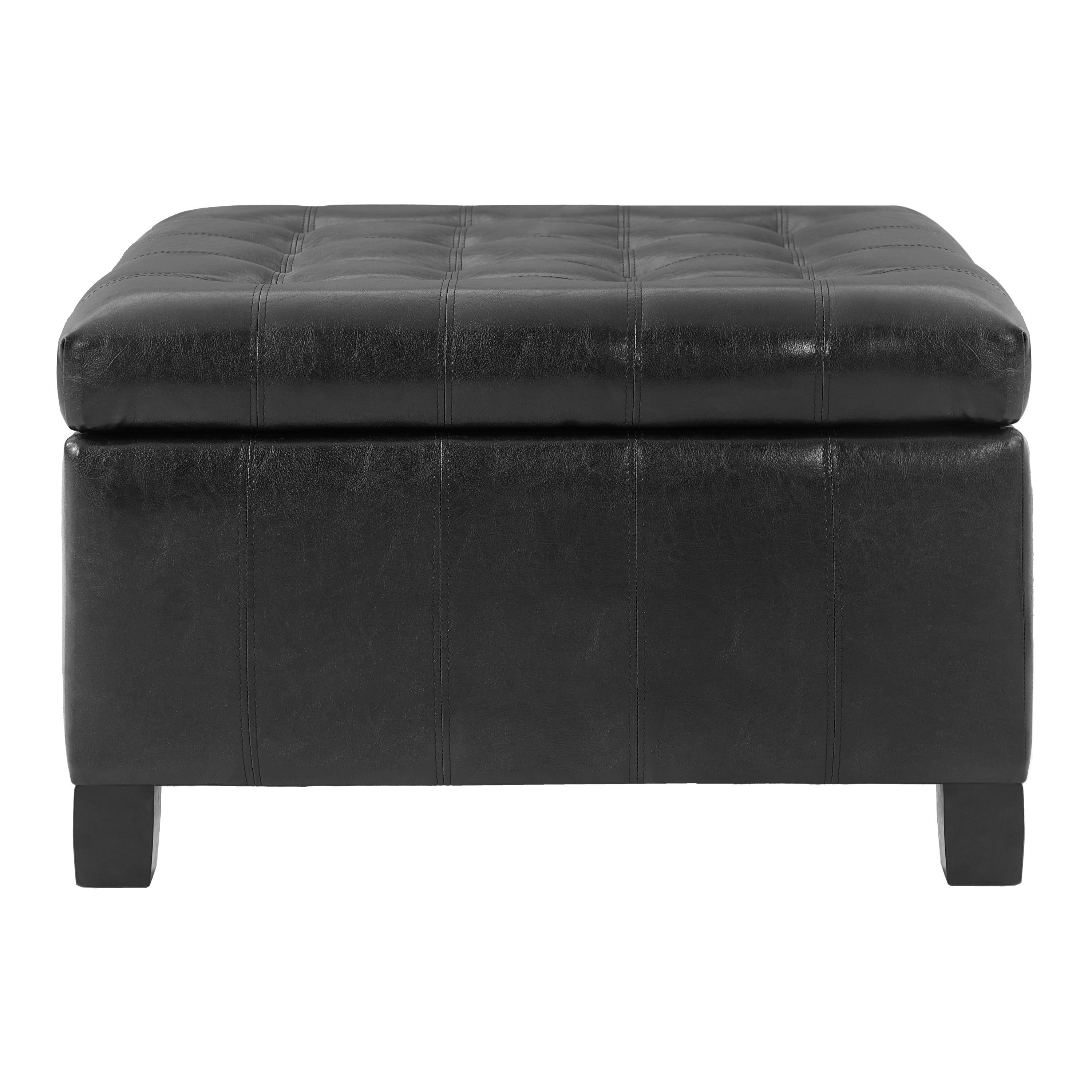 Black PU Storage Ottoman with Rubber Wood Legs, 30.25'' Square Tufted Indoor Ottoman with Lift-Top Storage for Living Room, Bedroom & Entryway,300lbs Weight Capacity - Grand Goldman Shop