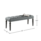 Leviton Fabric Tufted Turned Leg  Dining Bench, Gray - Grand Goldman Shop