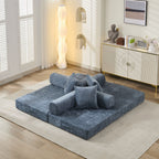 Comfy Convertible Folding Mattress Couch, Floor Sofa Bed, Chenille Floor Sofa with Armrest, Floor Sofa Lounge Couch for Living Room Bedroom Lounge Studio-Blue - Grand Goldman Shop