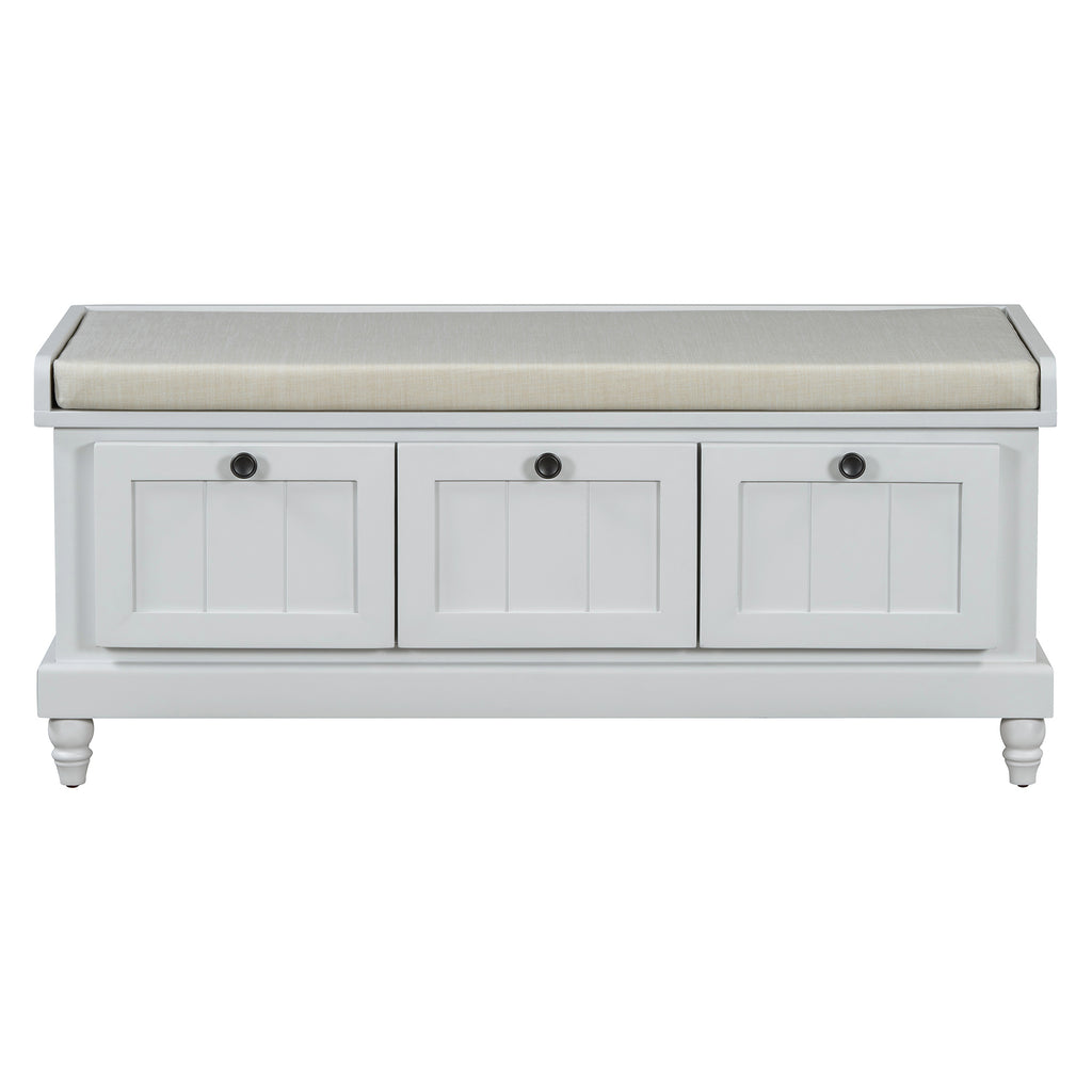 TREXM Classic Shoe Bench with Cushion and Three Drawers, Fluted Entryway Bench with Storage for Living Room, Entryway, and Hallways (Light Gray, OLD SKU: N715P207812E ) - Grand Goldman Shop