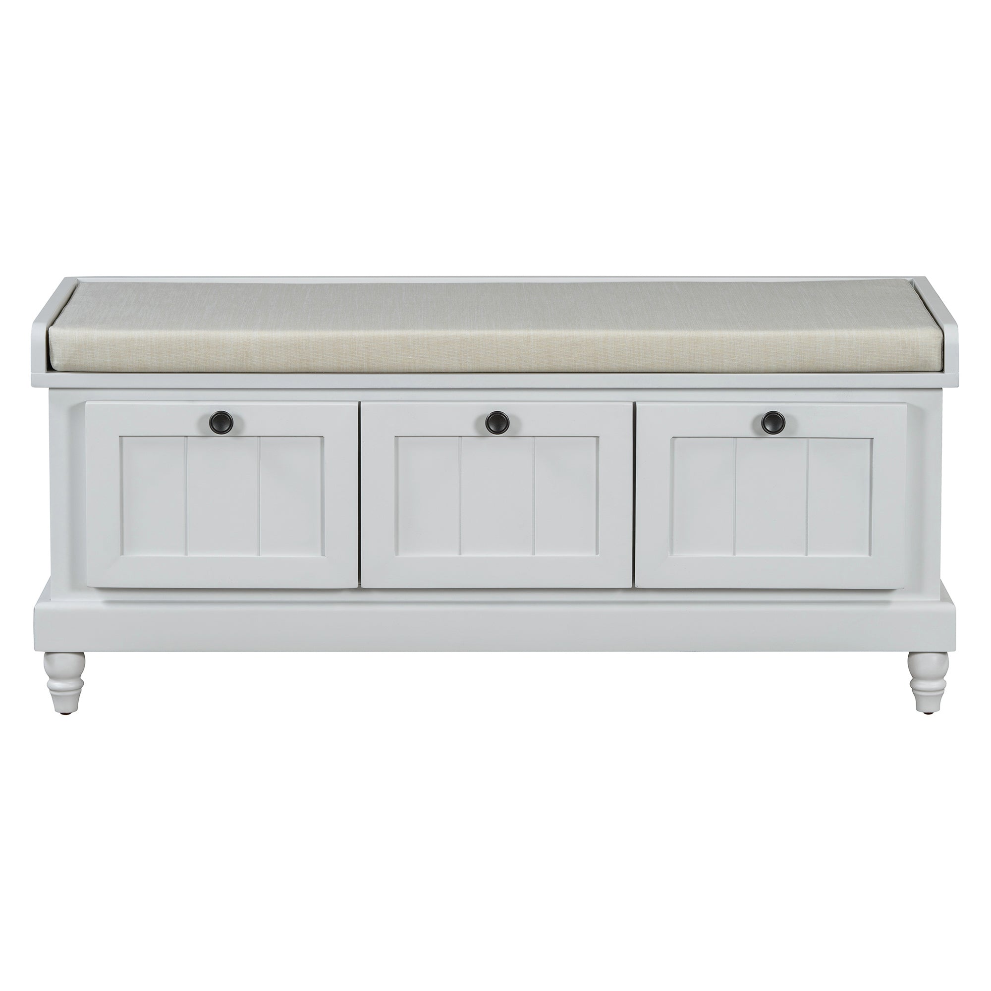 TREXM Classic Shoe Bench with Cushion and Three Drawers, Fluted Entryway Bench with Storage for Living Room, Entryway, and Hallways (Light Gray, OLD SKU: N715P207812E ) - Grand Goldman Shop