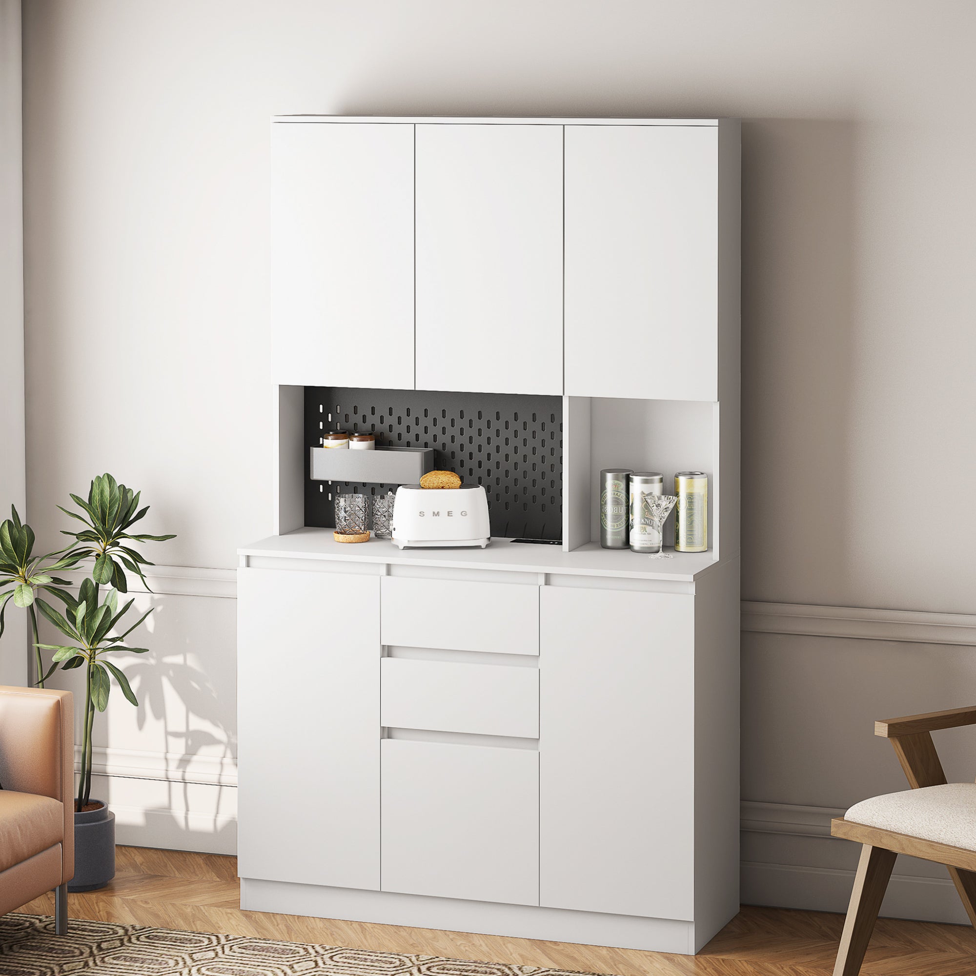 74' Kitchen Pantry Cabinet with Charging Station,Freestanding Buffet Cupboards Sideboard with Drawer,Modern Pantry Cabinet with Microwave Stand for Kitchen,Living Room,Dinning Room - Grand Goldman Shop