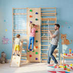 All-in-One 10-in-1 Indoor Climbing Set - Featuring a Rock Climbing Wall, Wooden Swings, Gymnastic Rings, Rope Ladders, and St
