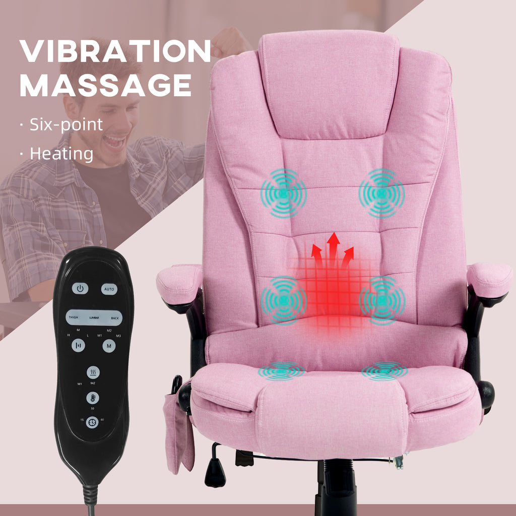 HOMCOM 6 Point Vibrating Massage Office Chair with Heat, Linen High Back Executive Office Chair with Reclining Backrest, Padd