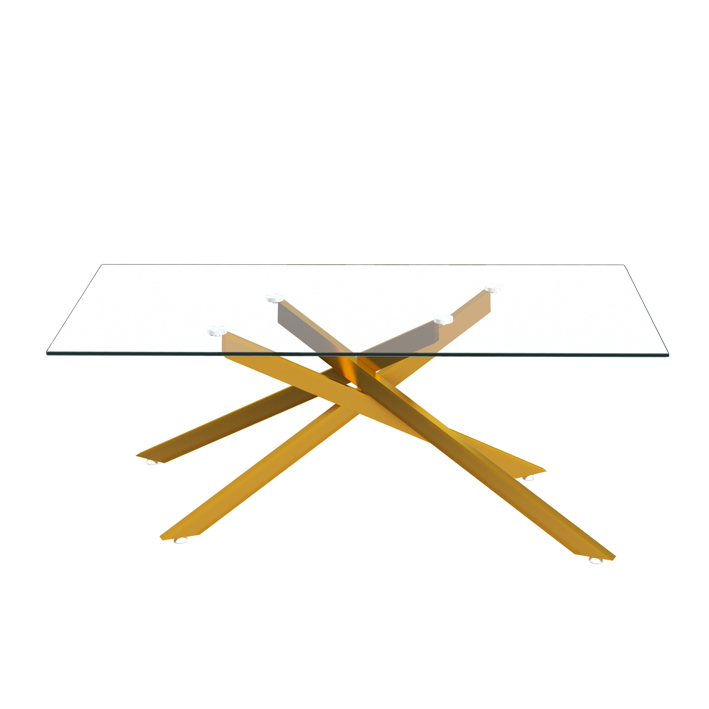 47.2' Rectangular Clear Tempered Glass Coffee Table,Stylish Design with Golden Metal Legs, Coffee Table for Living Room - Grand Goldman Shop