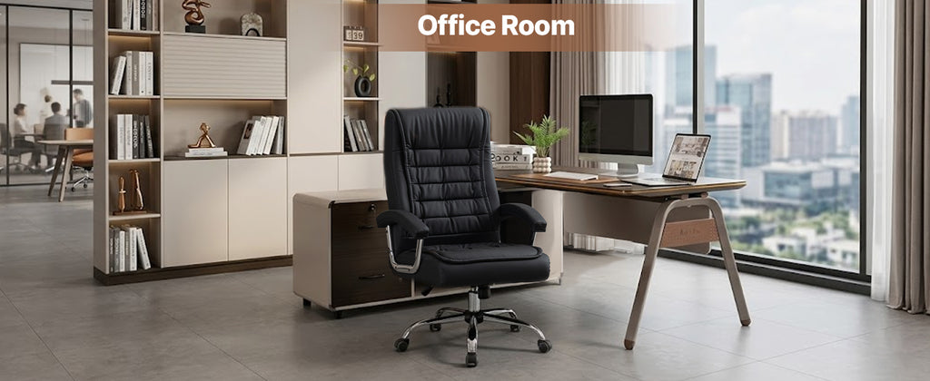 Executive Office Chair High Back PU Leather Desk Chair with Spring Seat Cushion, Ergonomic Swivel Computer Chair with Chrome 