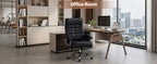 Executive Office Chair High Back PU Leather Desk Chair with Spring Seat Cushion, Ergonomic Swivel Computer Chair with Chrome 