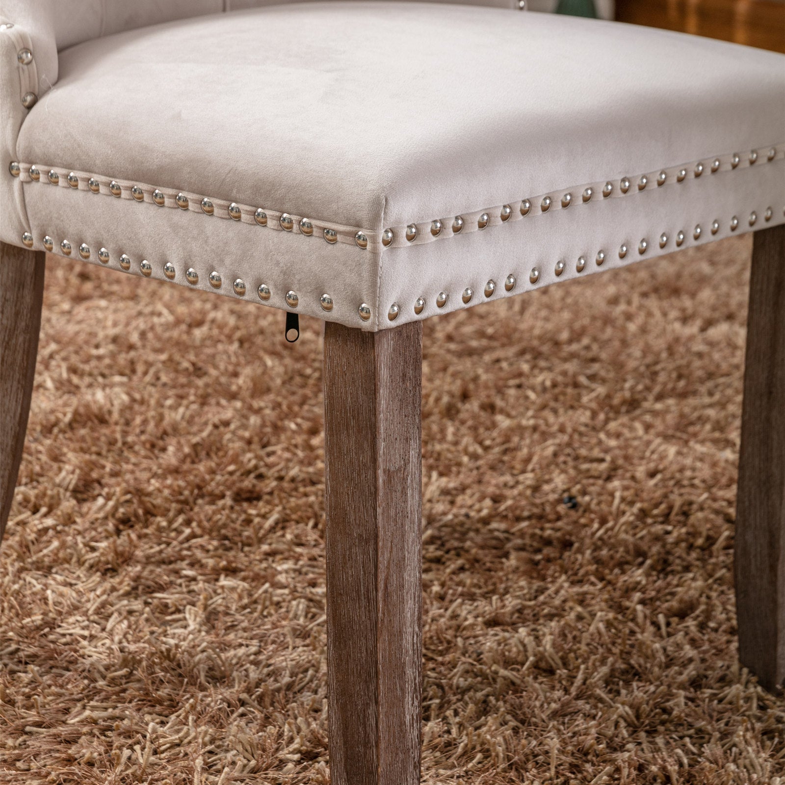 Nikki Collection Modern, High-end Tufted Solid Wood Contemporary Velvet Upholstered Dining Chair with Wood Legs Nailhead Trim 2-Pcs Set,Beige, SW2001BG - Grand Goldman Shop