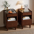 Wooden Bedside Table  with 1 Drawer Open Shelves, Wood Board Side Tables Storage Small Narrow Desk Chest of Drawer, Lamp Stand Nightstand Cabinet, Bedroom Living Room Home Furniture - Grand Goldman Shop