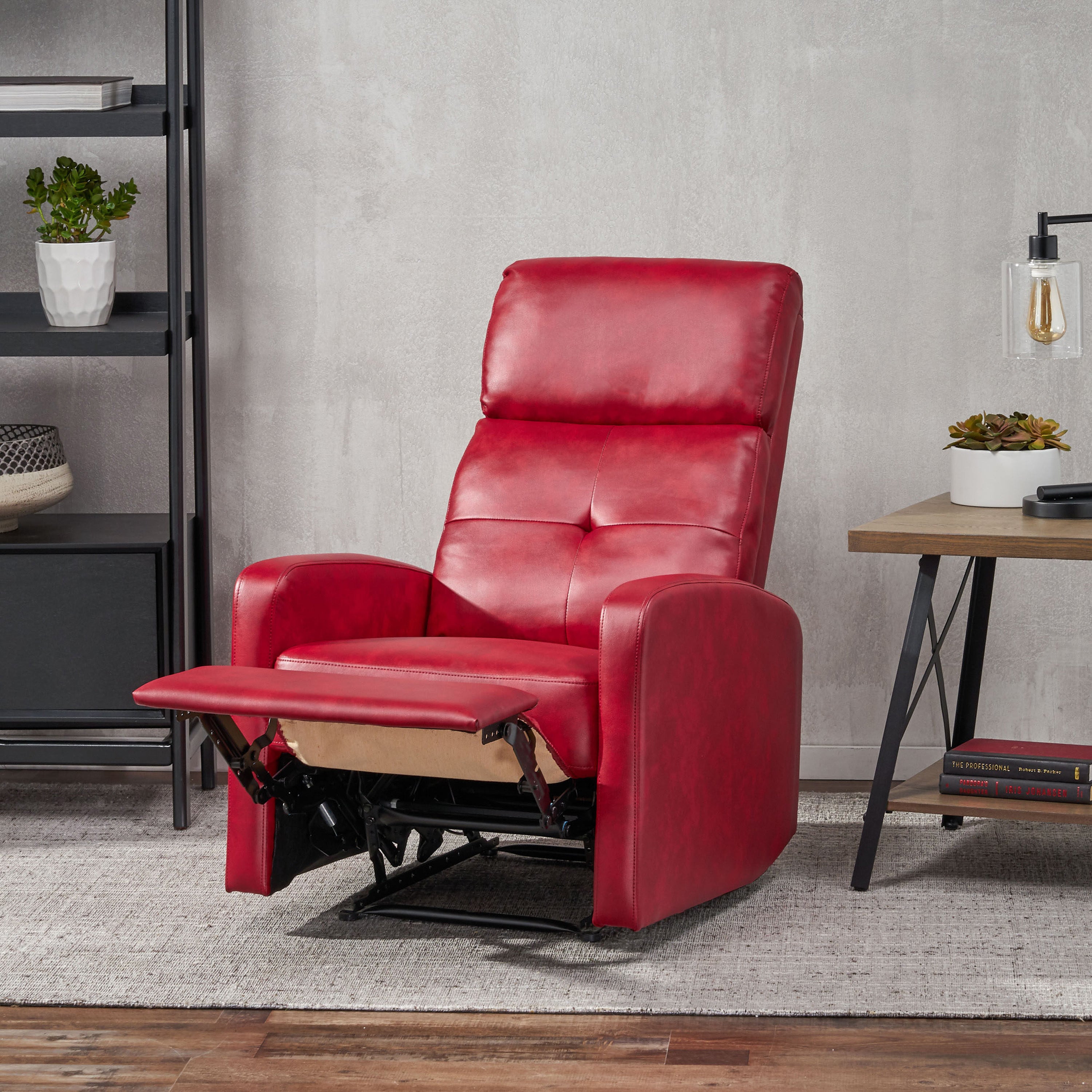 Contemporary Red PU Recliner Chair with Lever Mechanism - Grand Goldman Shop