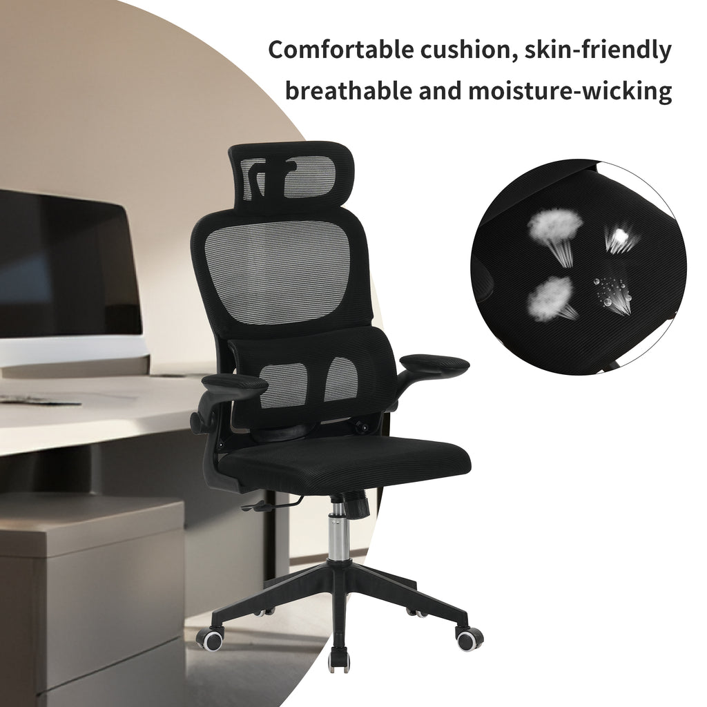 High Back Ergonomic Office Chair with Mesh Fabric, Black, Big and Tall Design for Home Office, Task Chair with Tilt Function,