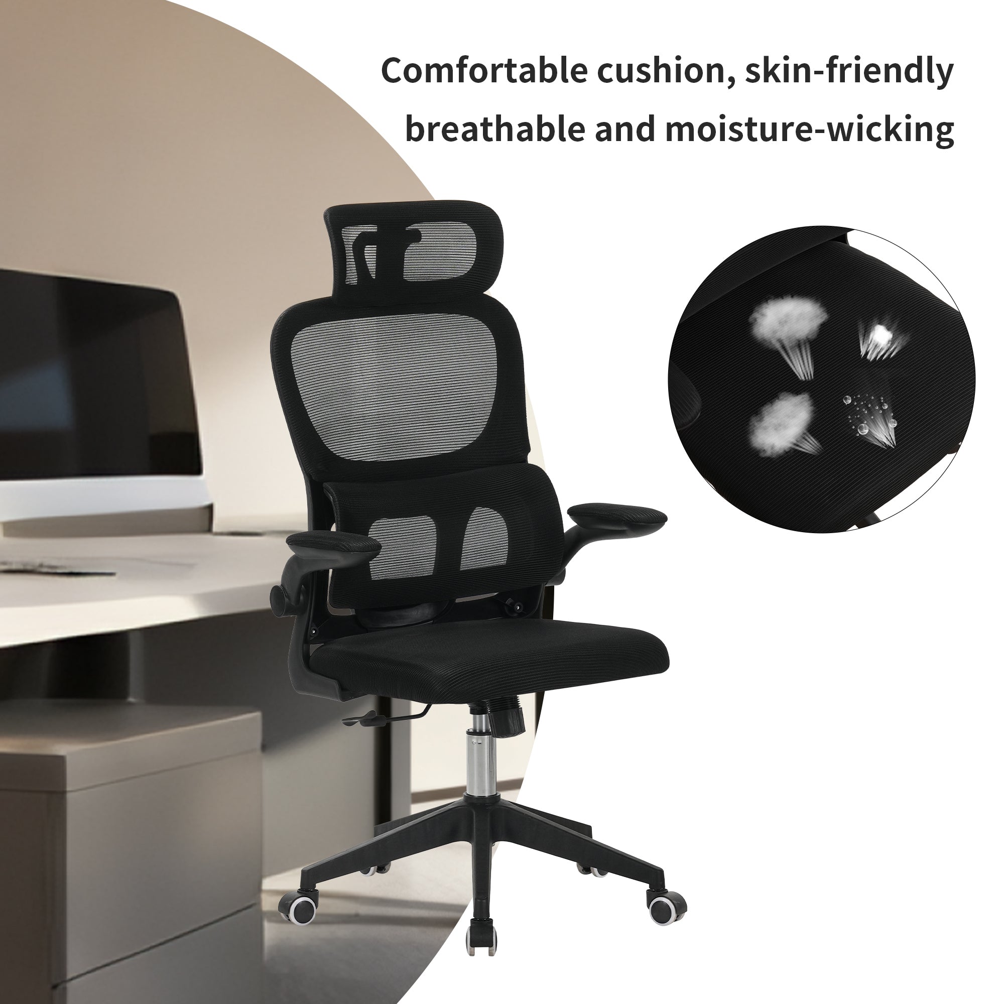 High Back Ergonomic Office Chair with Mesh Fabric, Black, Big and Tall Design for Home Office, Task Chair with Tilt Function,