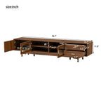 Modern TV Stand for 75-85 inch TVs with Fluted Glass Doors, 2 Drawers, Walnut Solid Wood Legs, 78.7'' L - Grand Goldman Shop