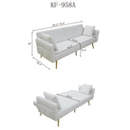 Modern Teddy Upholstered Accent Loveseat Sofa With Side Pocket,Folding Sleeper Sofa Bed With Foldable Armrest , Adjustable Backrest and Golden Metal Legs for Living Room,Grey - Grand Goldman Shop