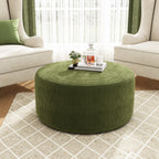 Upholstered Round Ottoman,Olive Green,Corduroy - Grand Goldman Shop