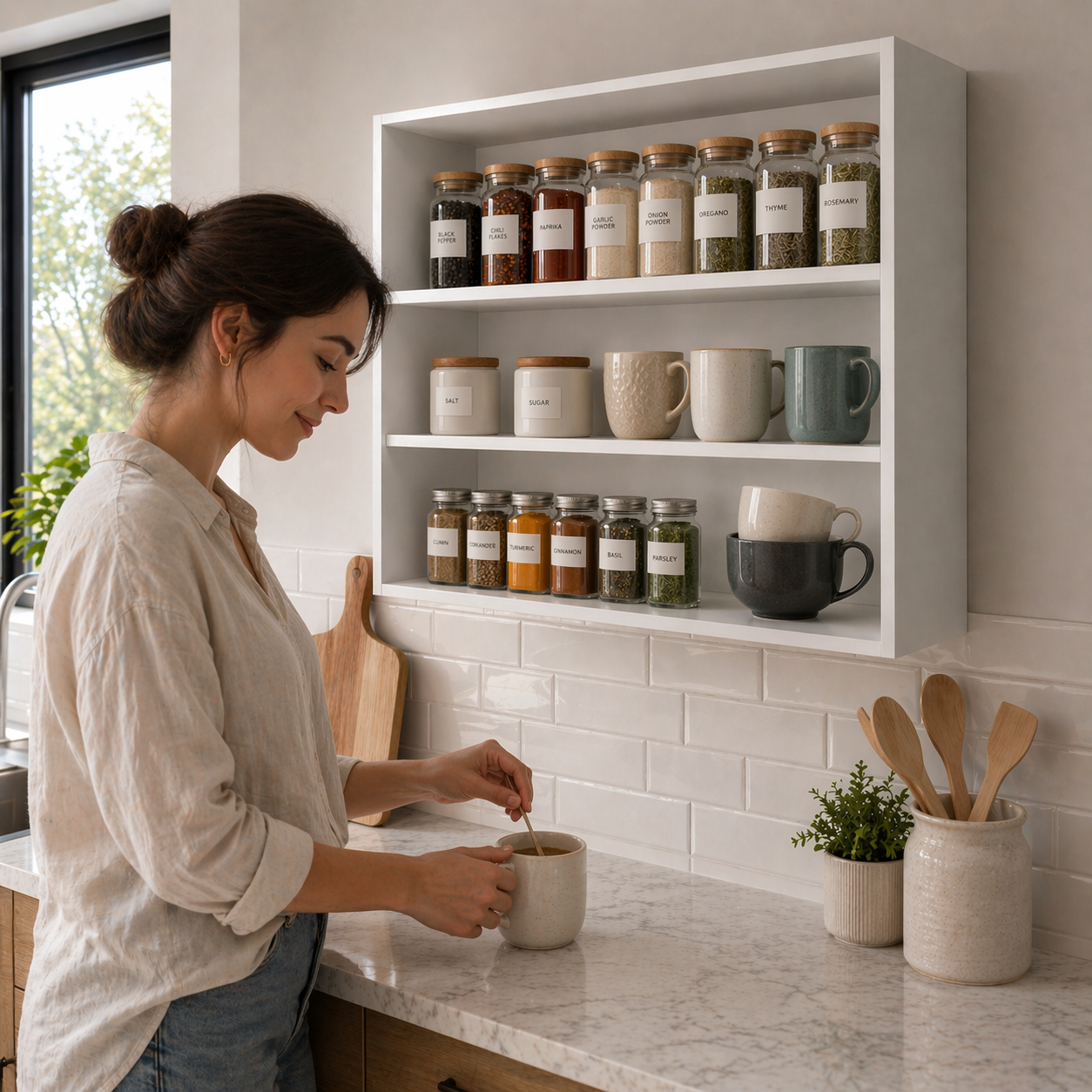 Chinle Wall Cabinet in Melamine with Open Storage, White - Grand Goldman Shop