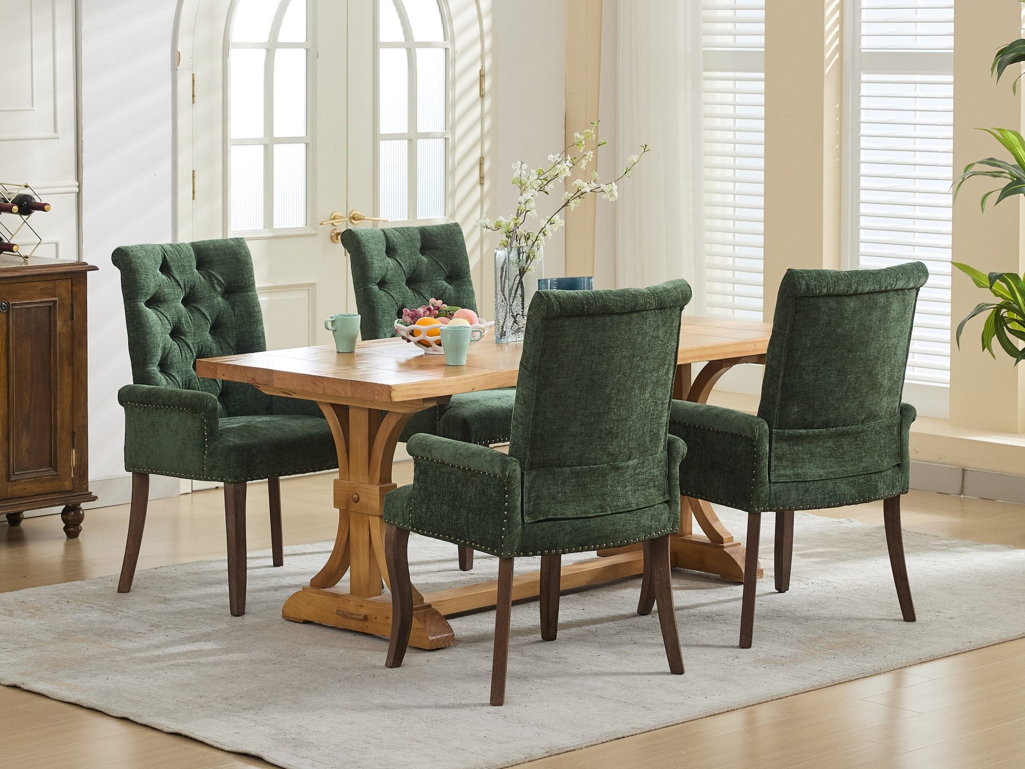 Upholstered Chenille Fabric Accent Dining Chair, Curved Solid Wood Legs, Elegant Tufted Club Dining Room Kitchen Room Arm Dining Chair, Single Pack,Olive Green,SW1895OL - Grand Goldman Shop