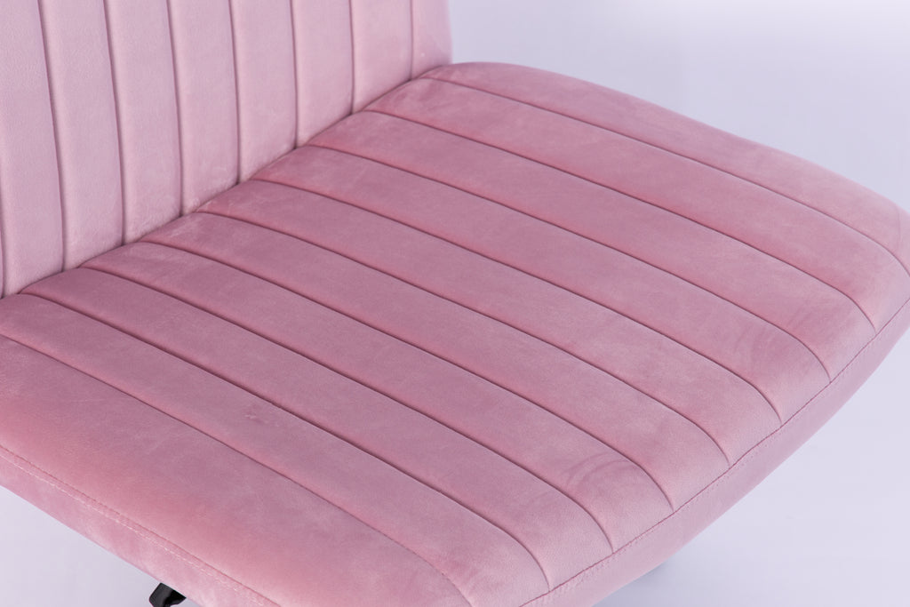 Light Pink Velvet Criss Cross Armless Office Chair with Wheels - Comfortable & Stylish for Home Office, Meditation, and Makeu
