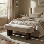 Indoor Khaki Boucle Dining Bench with Walnut Color Legs, 51.57'L Upholstered Seating for Kitchen, Dining Room and Living Space,250lbs Capacity - Grand Goldman Shop