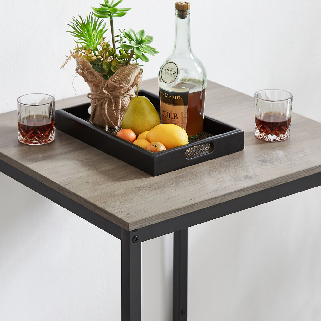 Bar Table Set with 2 Bar stools PU Soft seat with backrest, Grey, 23.62'' W x 23.62'' D x 35.43'' H - Grand Goldman Shop
