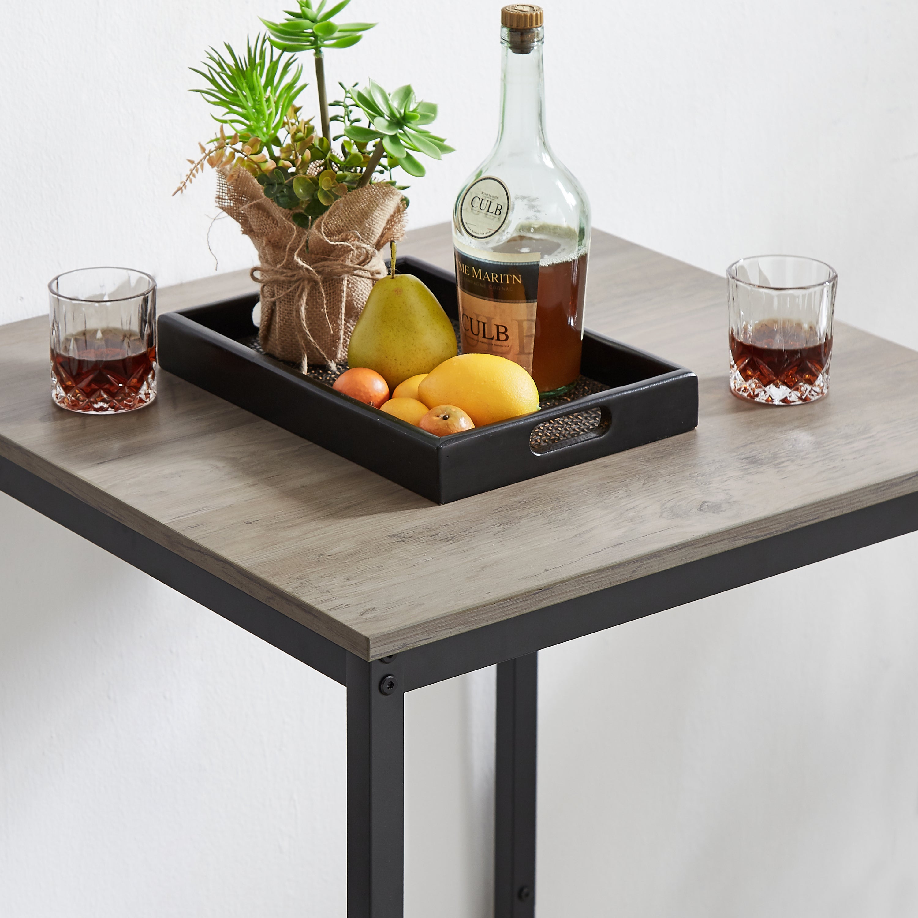 Bar Table Set with 2 Bar stools PU Soft seat with backrest, Grey, 23.62'' W x 23.62'' D x 35.43'' H - Grand Goldman Shop