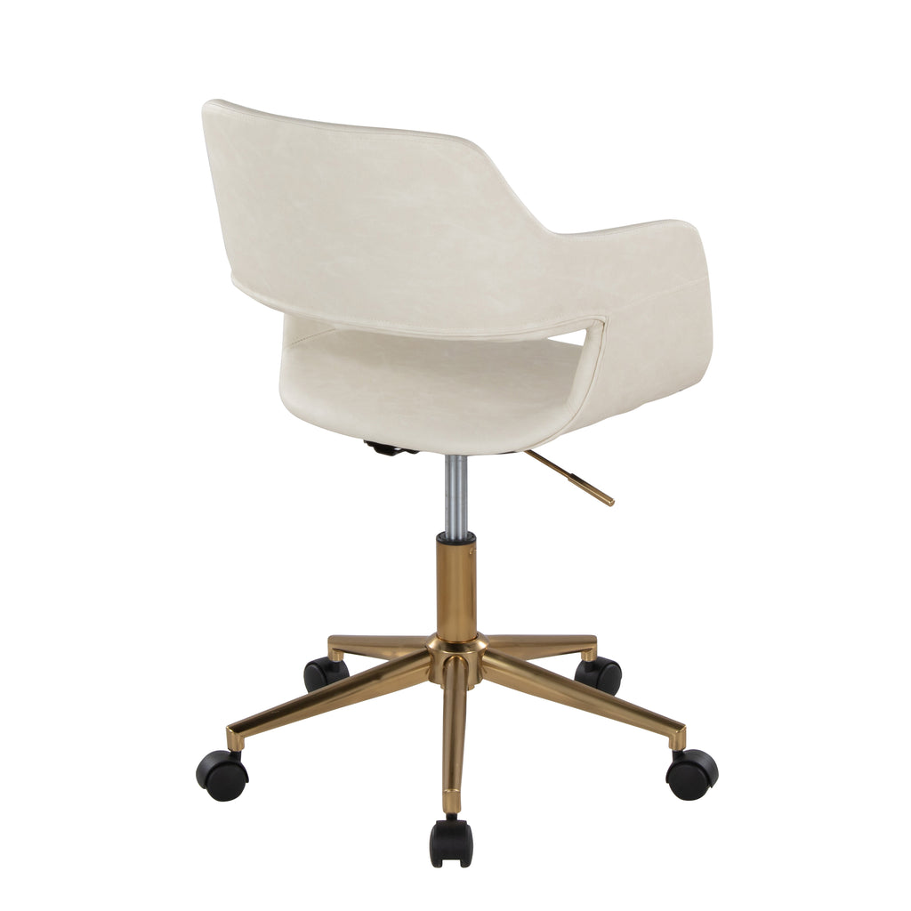 Contemporary Task Chair in Gold Metal and Cream Faux Leather - Grand Goldman