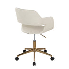 Contemporary Task Chair in Gold Metal and Cream Faux Leather - Grand Goldman