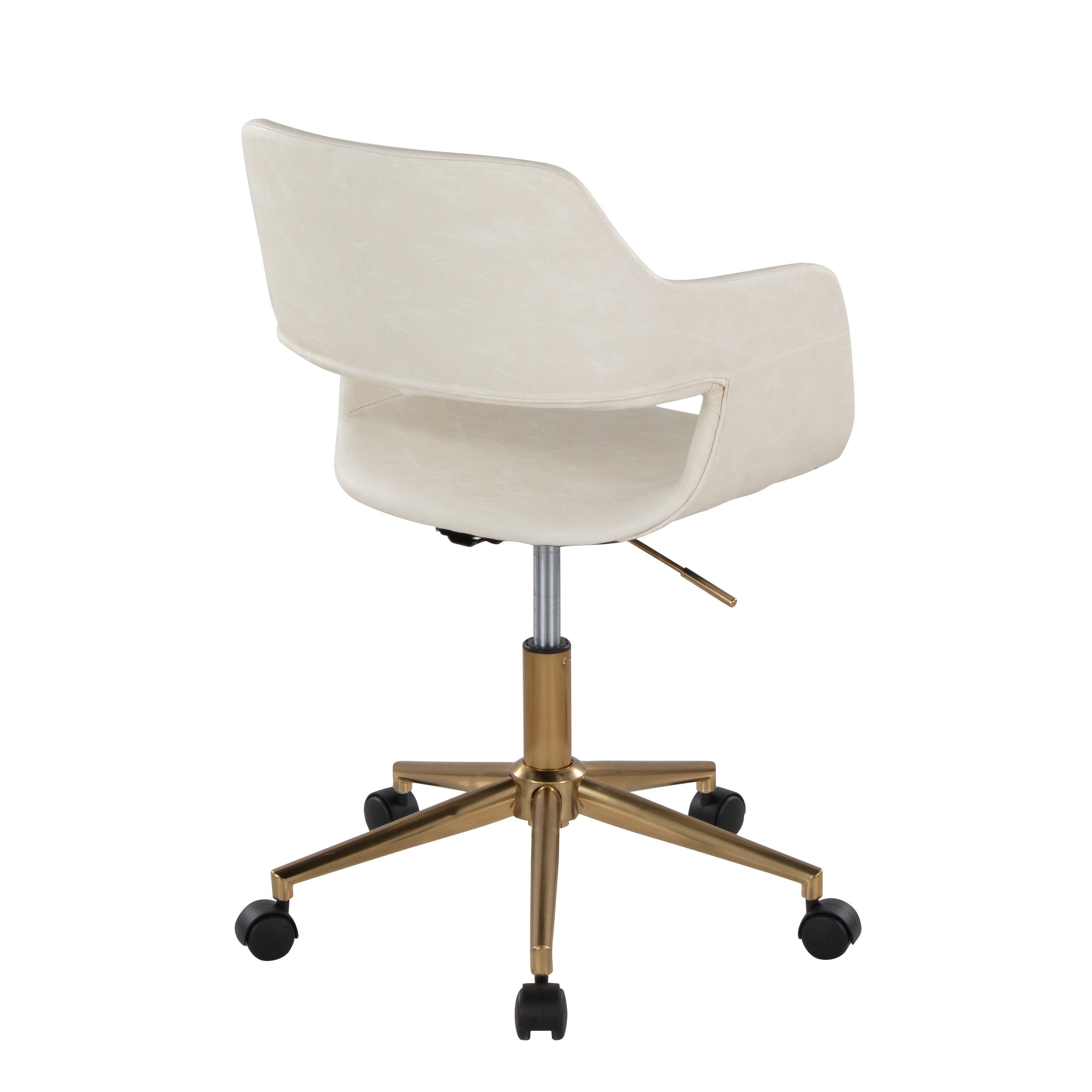 Contemporary Task Chair in Gold Metal and Cream Faux Leather - Grand Goldman