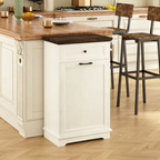 10 Gallon Tilt Out Trash Cabinet Freestanding Trash Bin Cabinet Wood Garbage Recycling Cabinet with Drawer Pet Proof Trash Can Holder for Kitchen Living Room, Antique White (Not include trash can) - Grand Goldman Shop