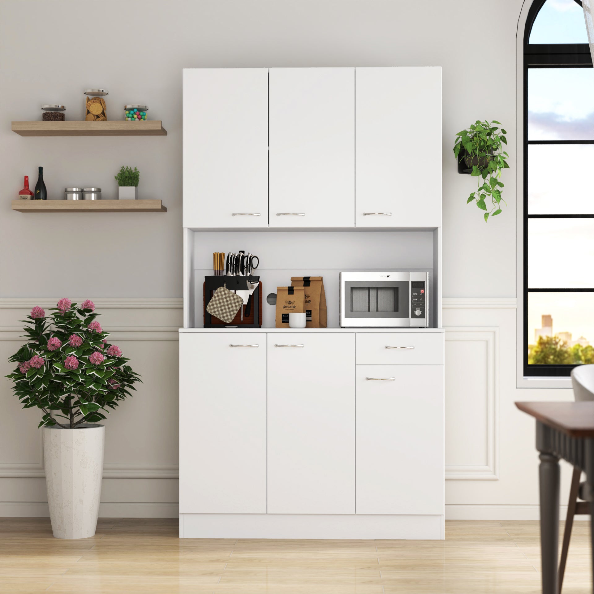 70.87' Tall Wardrobe& Kitchen Cabinet, with 6-Doors, 1-Open Shelves and 1-Drawer for bedroom,White - Grand Goldman Shop