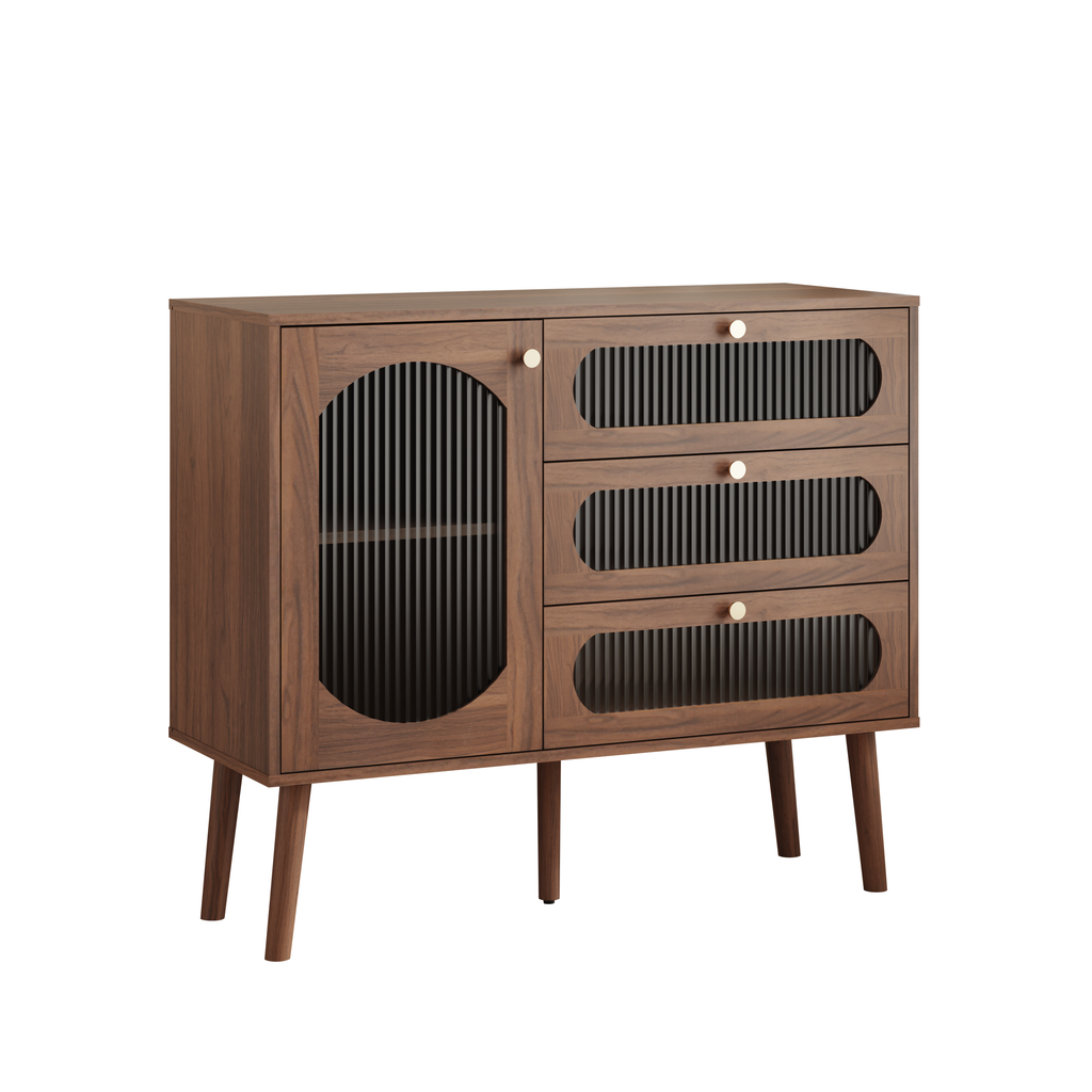 Accent Cabinet with 3 Drawers and Door, Wooden Storage Cabinet with Shelves, Sideboard for Living Room, Entryway, Natural - Grand Goldman Shop