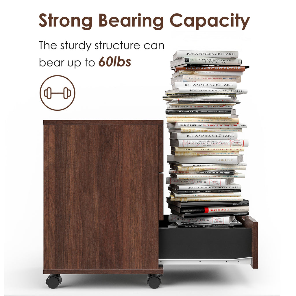 3-Drawer Vertical Filing Cabinet Rolling Wood Mobile File Cabinets Under Desk for Home Office with Casters (Non-Assembled) - 